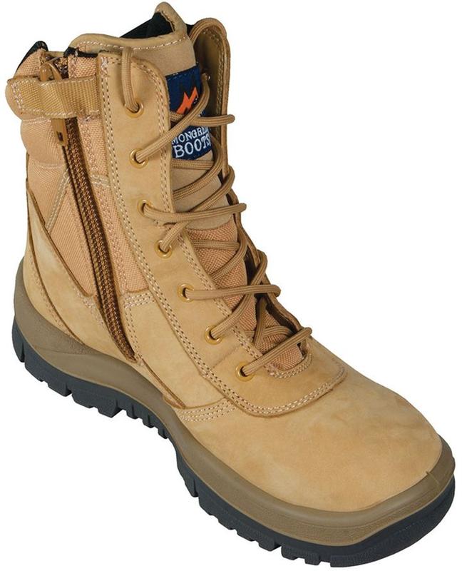 MONGREL SIZE 10 LACEUP ZIP SIDE SAFETY BOOT - WHEAT