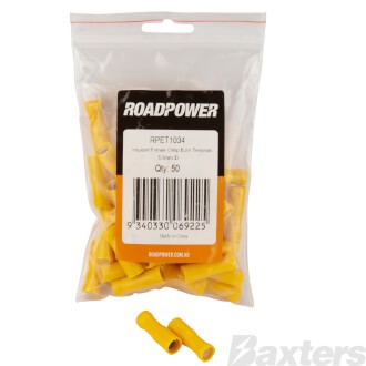 BULLET TERMINALS FEMALE INSULATED YELLOW 5 - 6MM [PACK OF 50