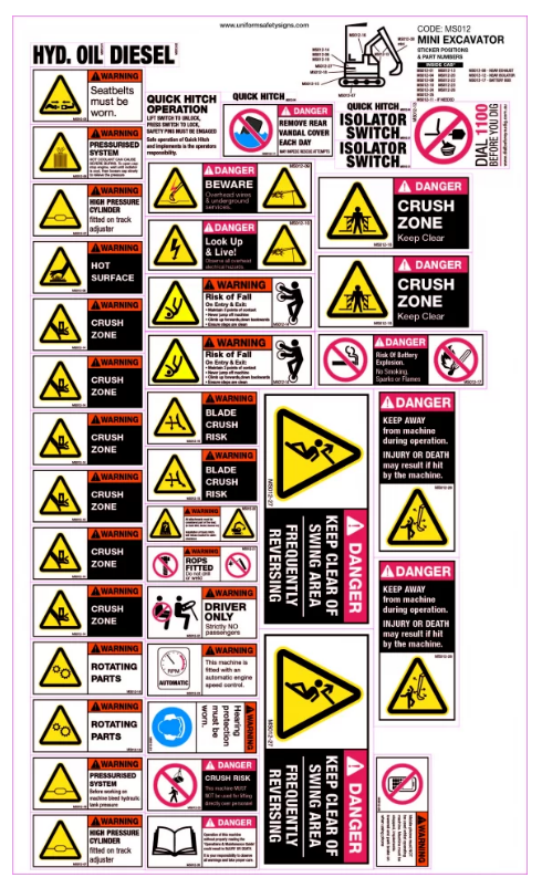 STICKER SET - MINI EXCAVATOR - 590 X 560MM