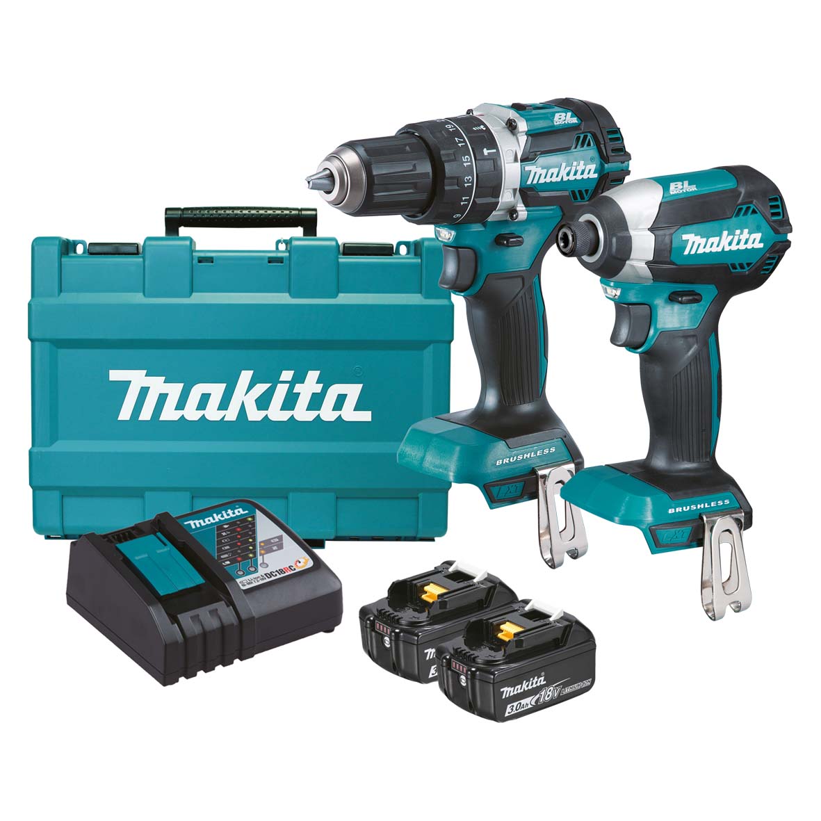 MAKITA DLX2180X 2 PIECE BRUSHLESS COMBO KIT - DHP484Z, DTD153Z, 2 X BL1830B,