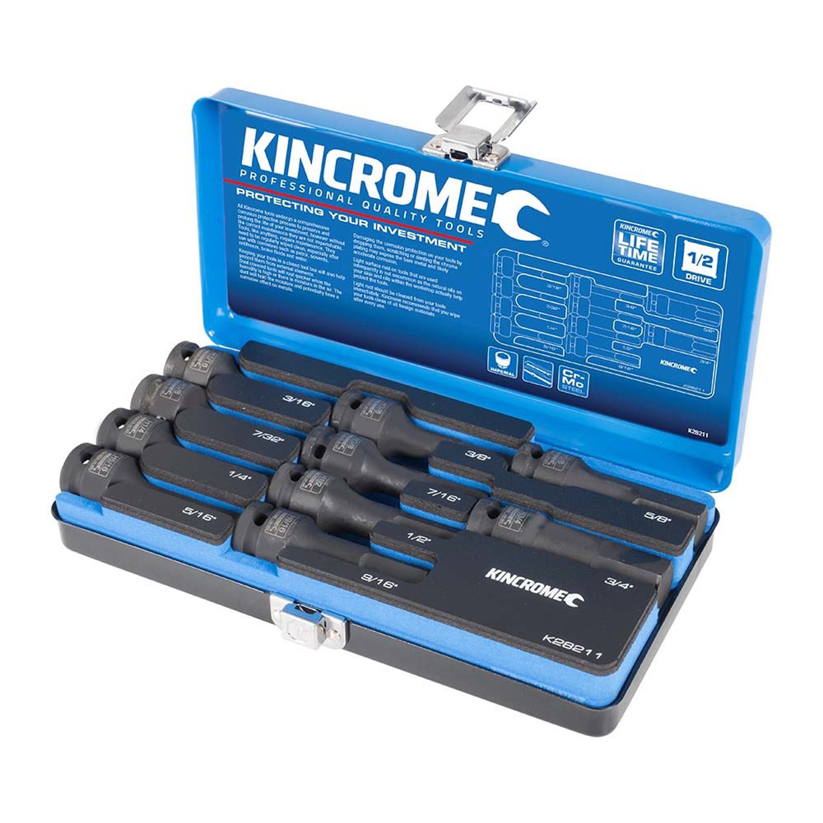 KINCROME K28211 HEX IMPACT SOCKET SET 10 PIECE 1/2" DRIVE - IMPERIAL