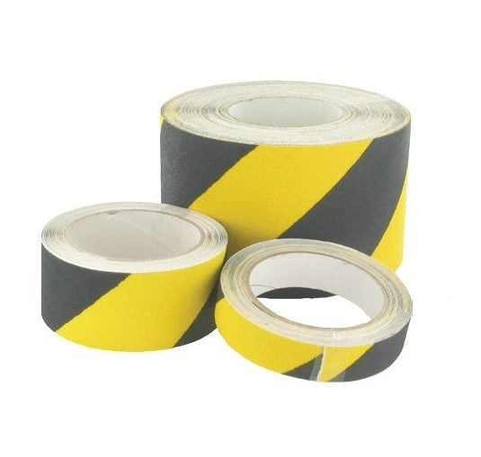 ANTISLIP SELF ADHESIVE TAPE TIGER STRIPE BLACK/YELLOW 450MMW x 18M ROLL