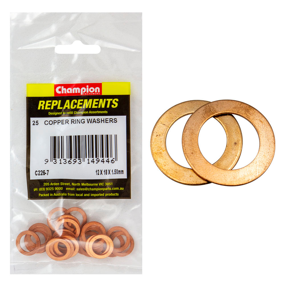 C226-7 COPPER WASHERS 12 X 18 X 1.5MM PACK 25