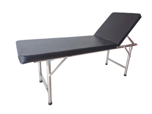 EXAMINATION TABLE, S/S FRAME, FAUX LEATHER UPHOLSTERED, ADJUSTABLE HEAD SECTION UP TO 70 DEGREES