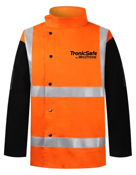 WELDING JACKET HIVIS BODY LEATHER SLEEVE SM