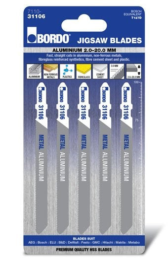 JIG SAW HSS T-SHANK ALUMINIUM 100MM METAL 5PK