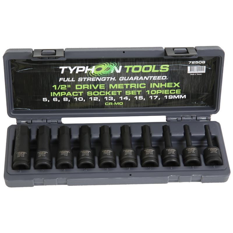 TYPHOON 72508 1/2" DVE 10 PCE INHEX METRIC IMPACT SOCKET SET 5 - 19MM