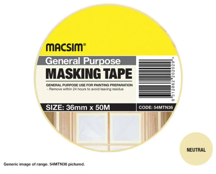 MACSIM MASKING TAPE GENERAL PURPOSE 18MM X 50M