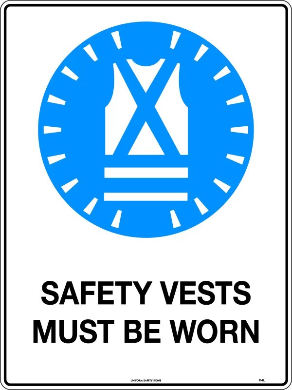 Safety Vests Must Be Worn In this Area - Metal Sign - 300 x 225mm