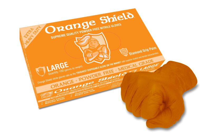 ORANGE SHIELD H/D NITRILE WITH DIAMOND GRIP 100PKT