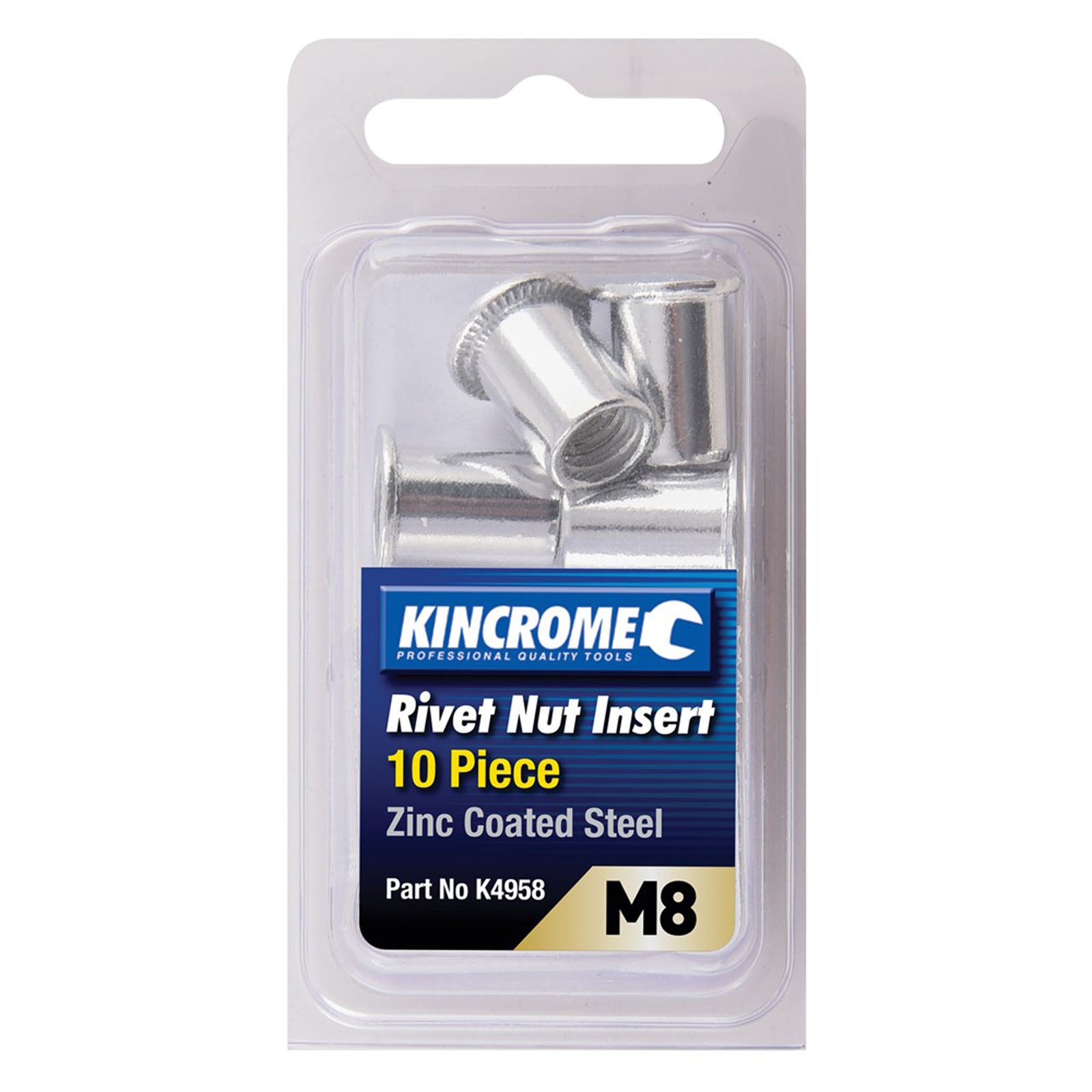 KINCROME K4958 NUTSERT ZINC STEEL M8 10 PIECE