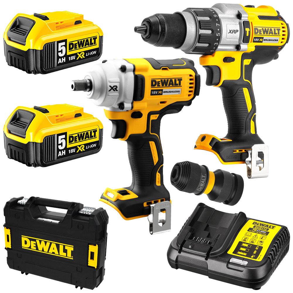 DEWALT 18V 2 PCE COMBO KIT DRILL IMPACT GUN 5.0AHX2 CHARGER POPS Industrial