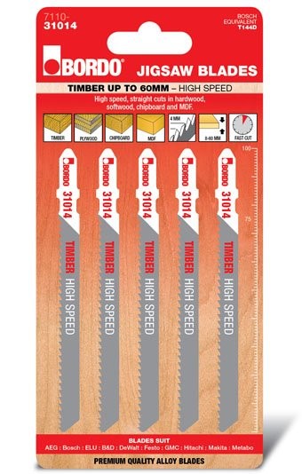 JIG SAW HCS T-SHANK STRAIGHT CUT 100MM TIMBER 5 PK