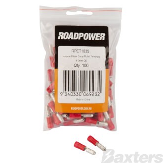 BULLET TERMINALS MALE INSULATED RED 2 - 3MM [PACK OF 100]