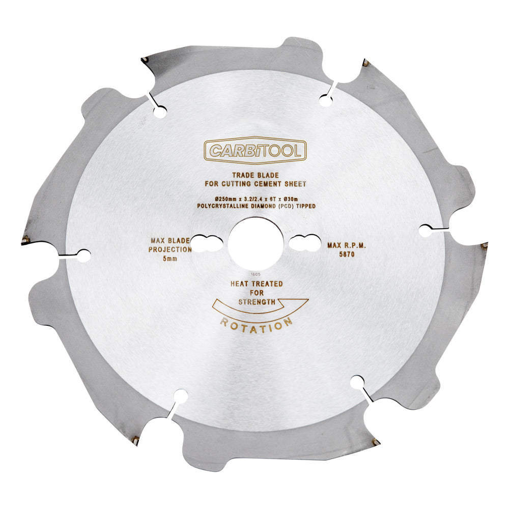 P.C.D. TRADE BLADE CEMENT SHEET CUTTING MPCD250 6T 30MM