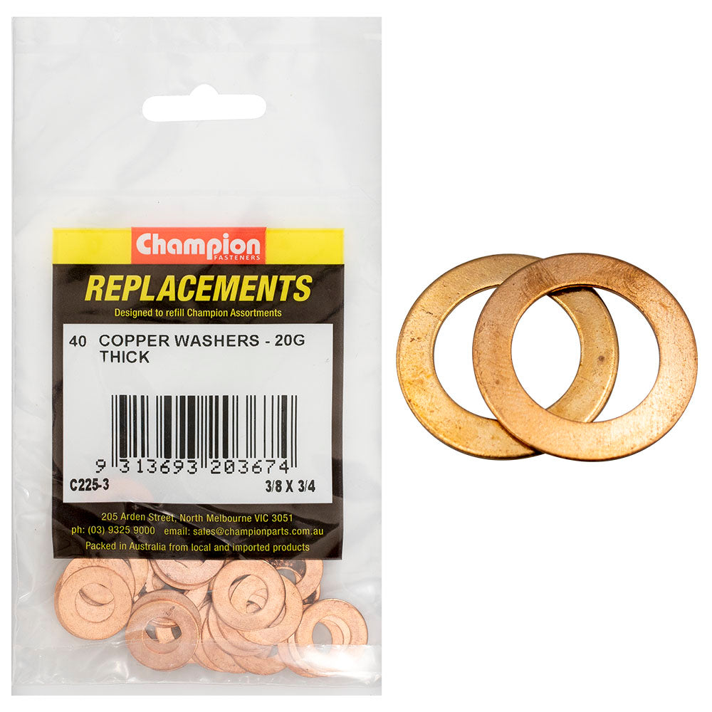 WASHER COPPER 3/8 X 3/4 X 20G (PACK OF 40)