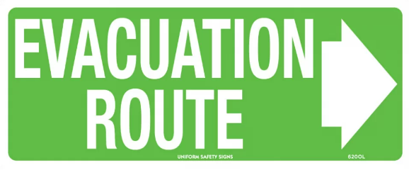 EVACUATION ROUTE (W/ RIGHT ARROW) - METAL - 350 X 145MM - LUMINOUS