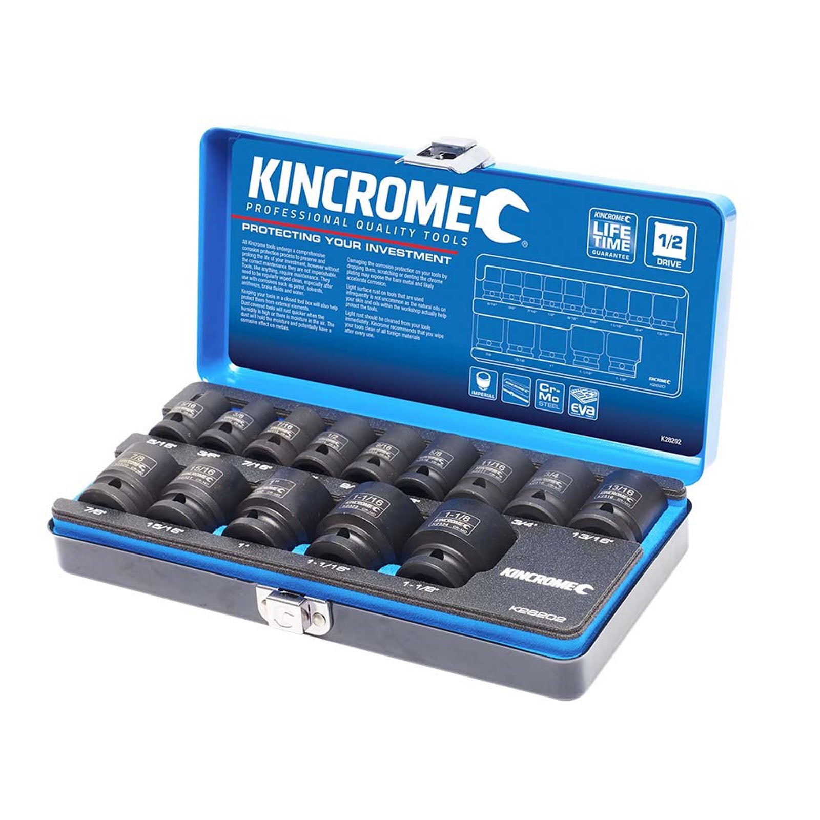 KINCROME K28202 IMPACT SOCKET SET 14 PIECE 1/2" DRIVE - IMPERIAL