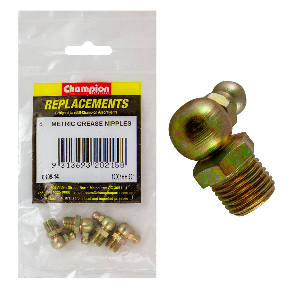 CHAMPION REFILL GREASE NIPPLES M10 - 1,0P 90 DEG  (PK 10)