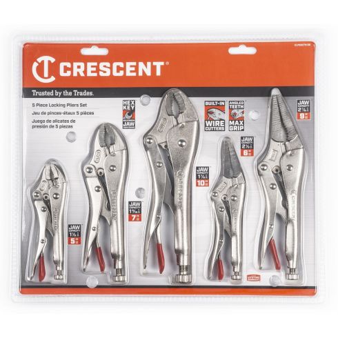 CRESCENT 5 PIECE CURVED AND LONG NOSE LOCKING PLIER SET