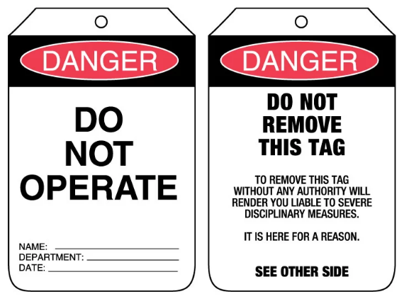 DANGER DO NOT OPERATE - 90 X 140MM - CARDBOARD TAG PK 100