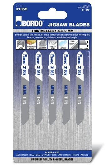 JIG SAW BIM T-SHANK THIN STRAIGHT CUT 75MM METAL 5 PK