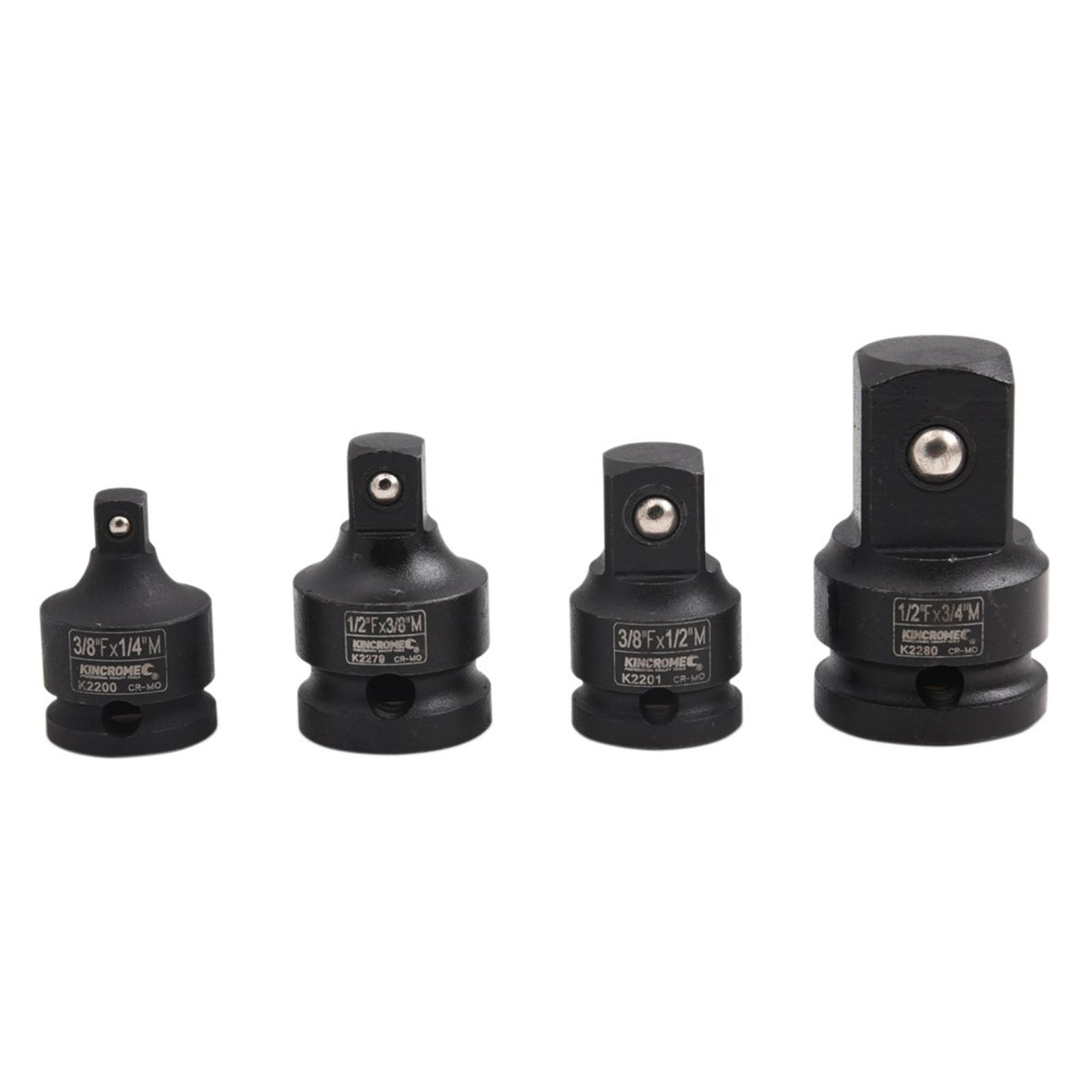 KINCROME K2019 4PCE IMPACT ADAPTOR SET 1/2”F X 3/8”M, 1/2”F X 3/4”M, 3/8”F X 1/4”M, 3/8”F X 1/2”M