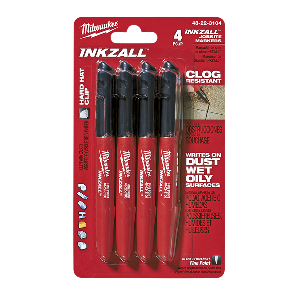 MILWAUKEE INKZALL ULTRAFINE PT MARKER BLACK PK 4