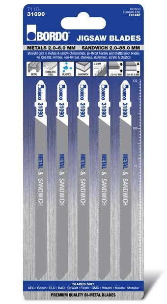 JIG SAW BIM T-SHANK MEDIUM STRAIGHT CUT 132MM METAL 5 PK