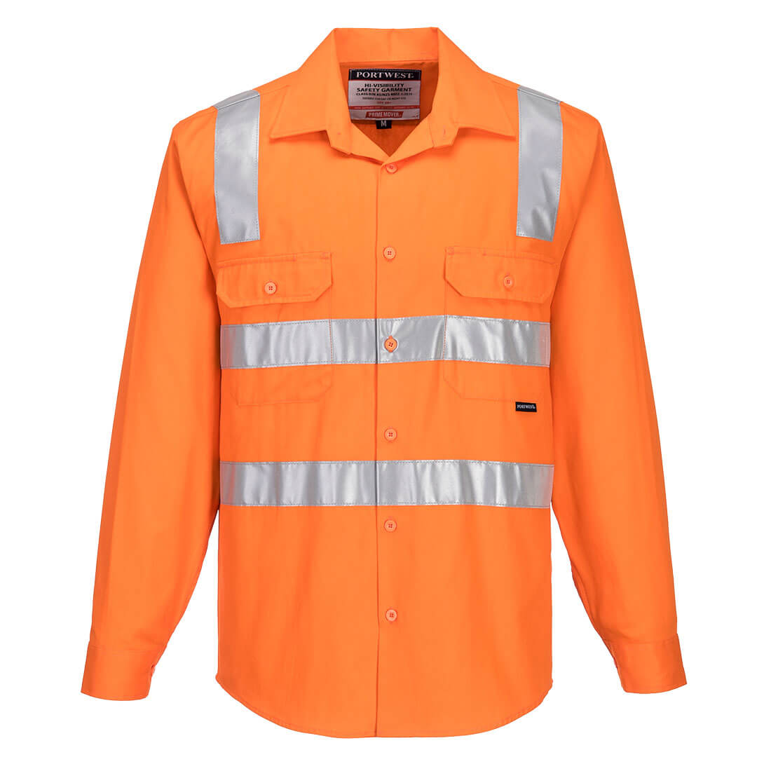 HI-VIS REGULAR WEIGHT LONG SLEEVE SHIRT W/ TAPE OVER SHOULDER ORANGE - LARGE