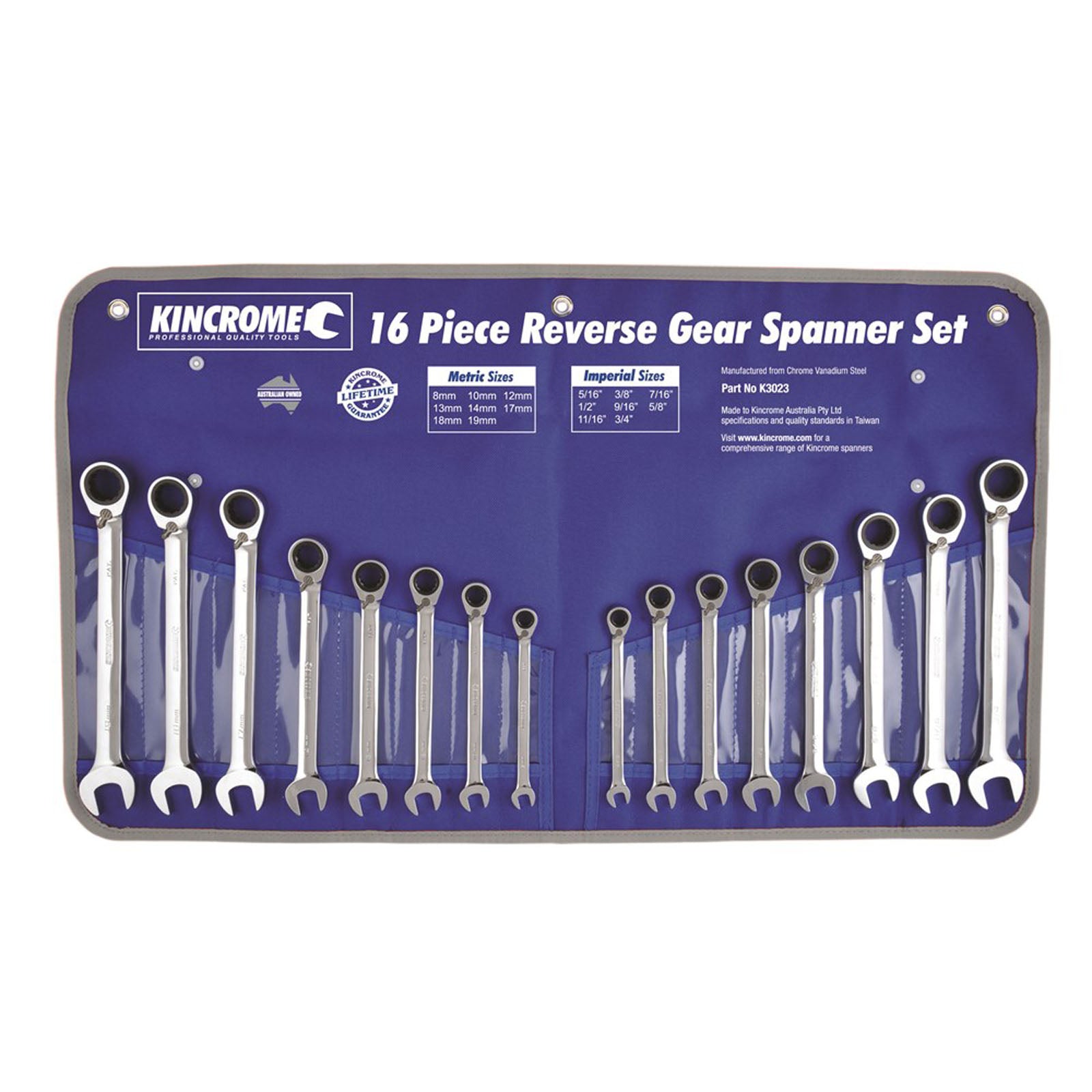 KINCROME K3023 16P REV GEAR SPANNER-MET/IMP