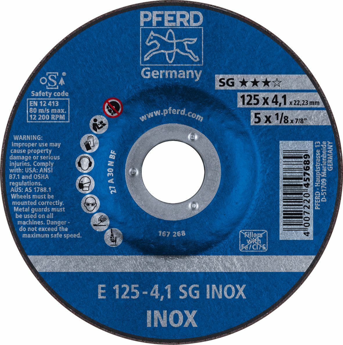 PREMIUM GRINDING WHEEL D/C - 125MM X 4.1MM A 30 N SG-INOX