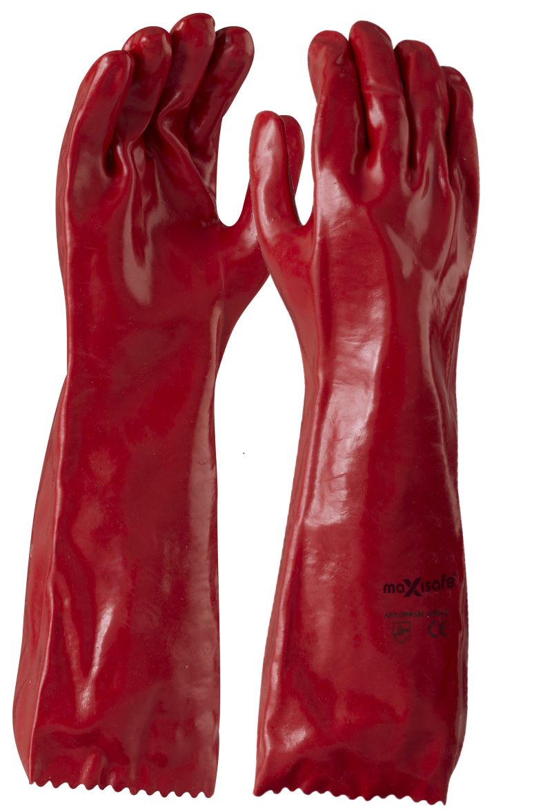 RED PVC GLOVE 45CM