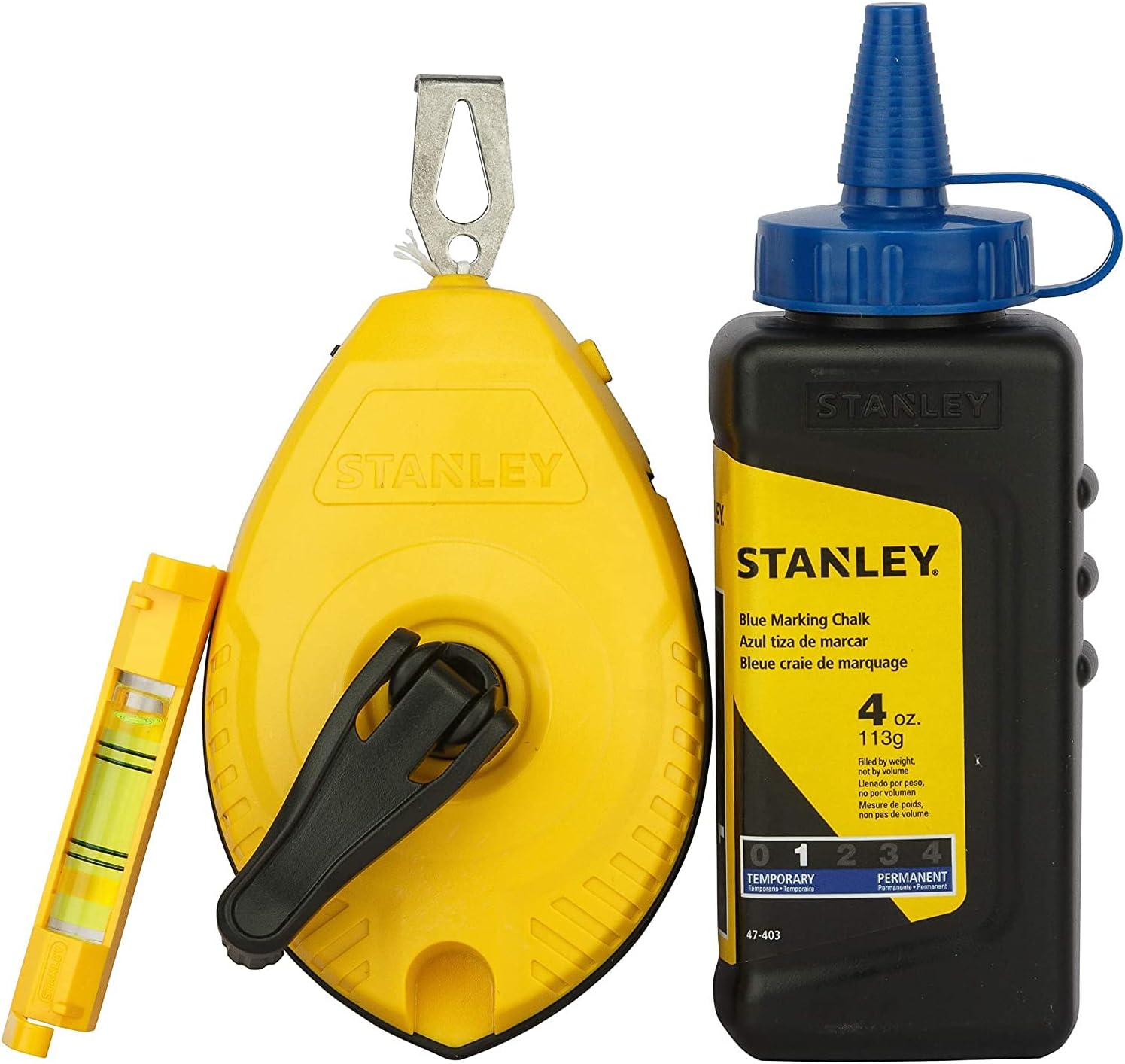 CHALK LINE REEL WITH BLUE CHALK & PLASTIC LINE LEVEL