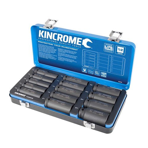 KINCROME K28206 14PCE 1/2" DR DEEP IMPACT SOCKET SET 10MM - 27MM