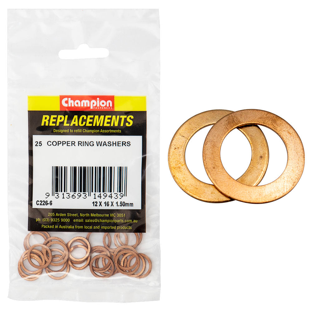 C226-6 COPPER WASHERS 12 X 16 X 1.5MM PACK 25