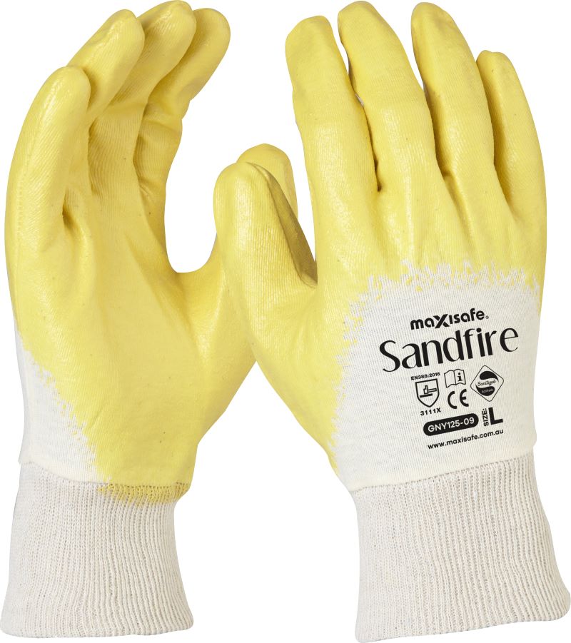 SANDFIRE YELLOW NITRILE 3/4 DIPPED GLOVE XLARGE