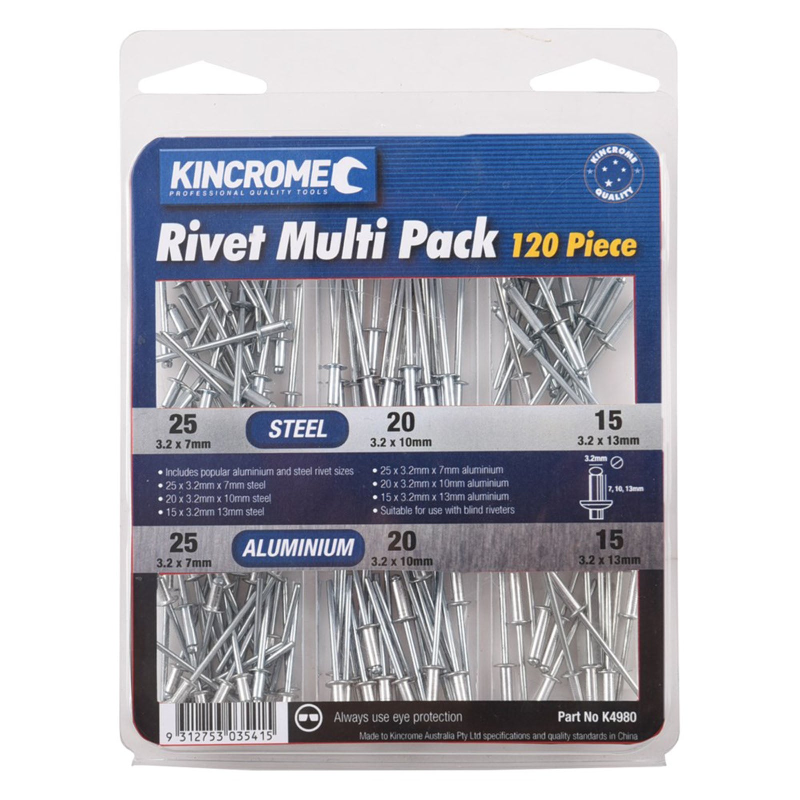 KINCROME K4980 RIVET PACK 120 PIECE