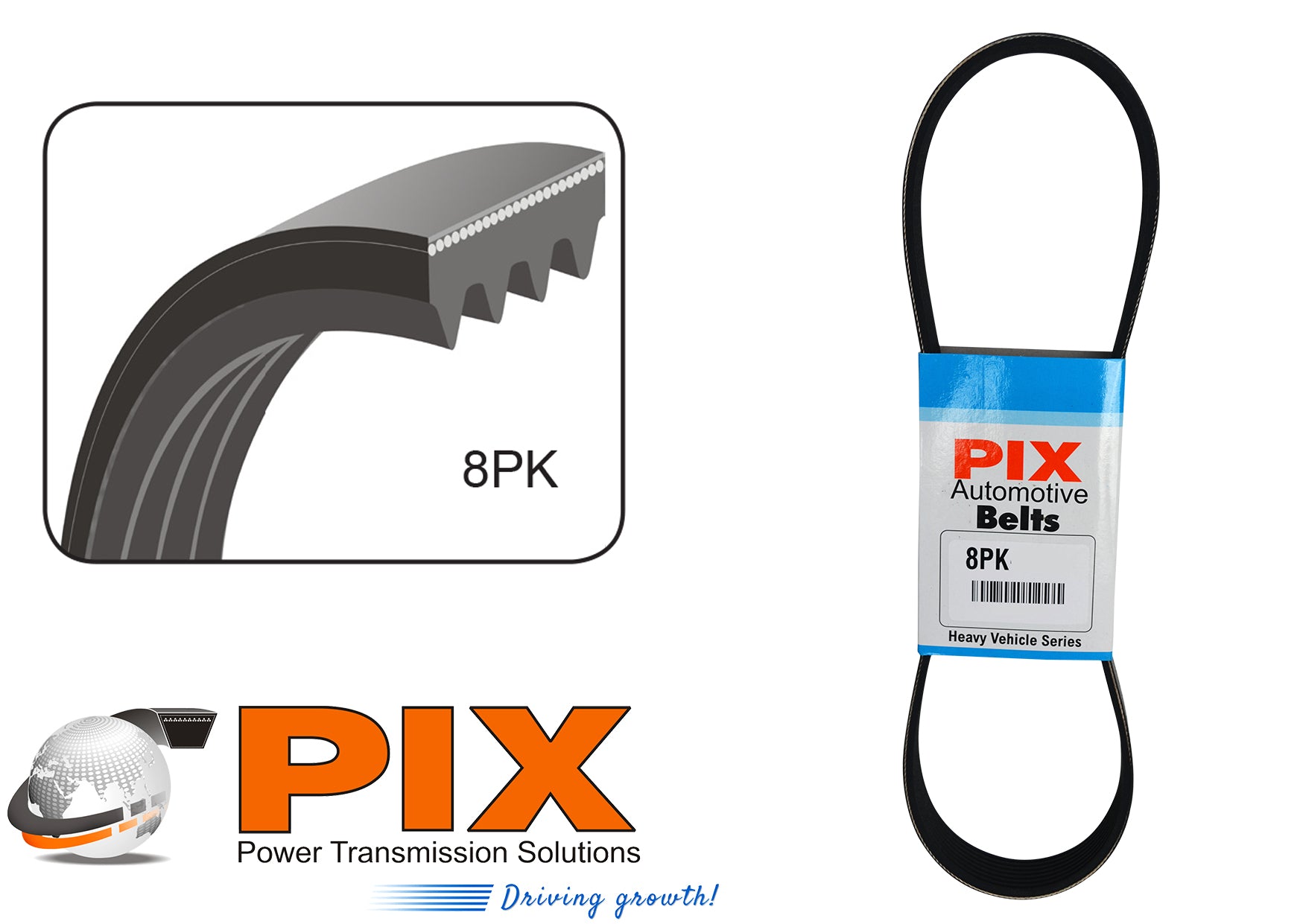 Automotive Belt Ribbed PIX 8PK Section 1530mm Length