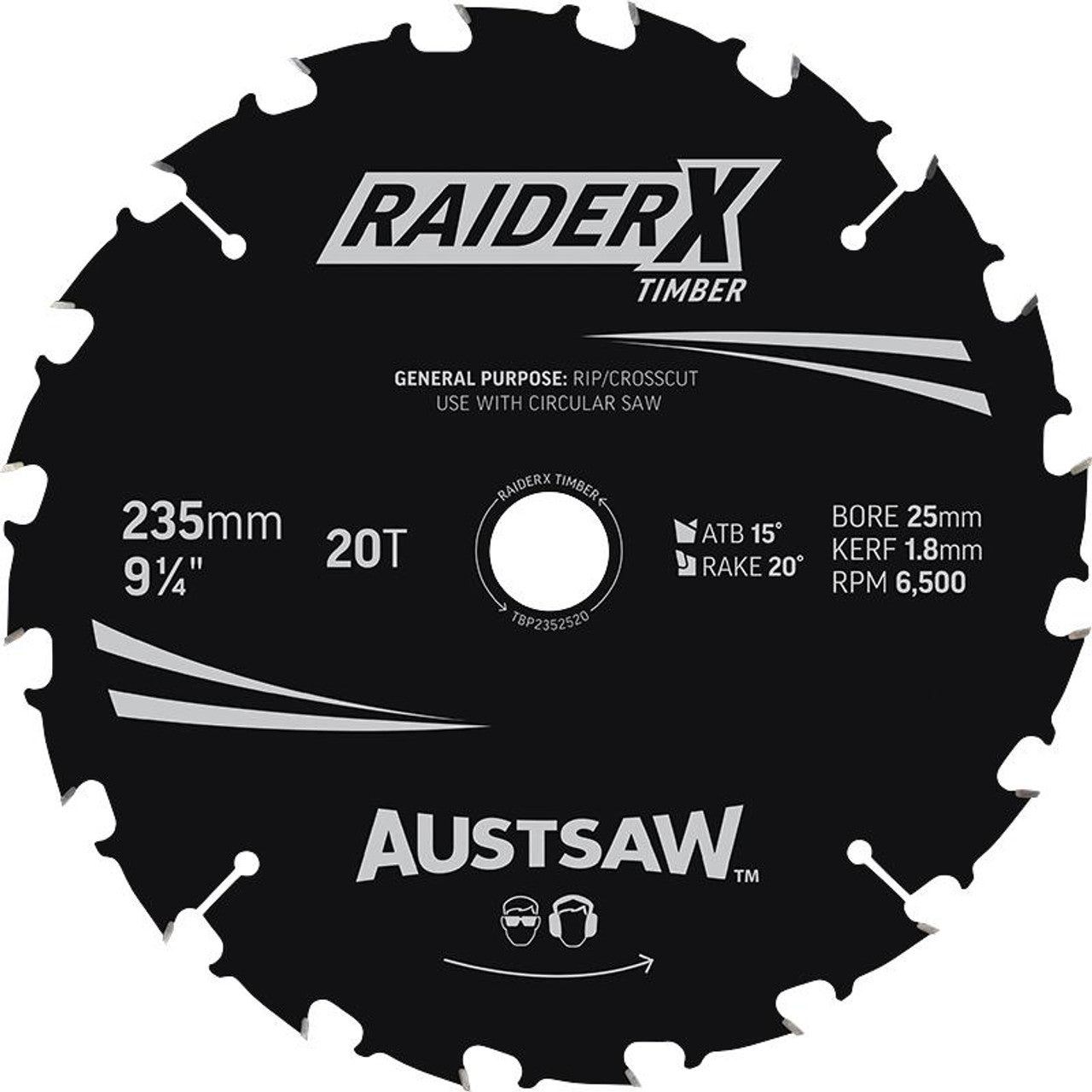 AUSTSAW RAIDERX TIMBER BLADE 235MM X 25 BORE X 20T BULK 20 PK