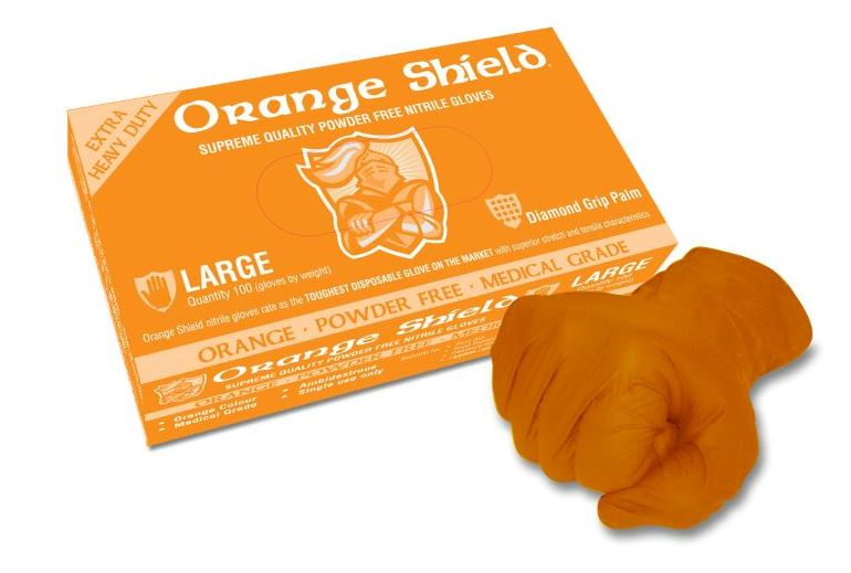 ORANGE SHIELD H/D NITRILE WITH DIAMOND GRIP GLOVE LARGE -100 PKT