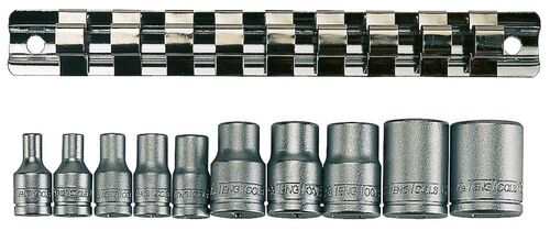 TENG M3814 1/4" & 3/8" DR 10 PC E-TORX SOCKET SET ON RAIL