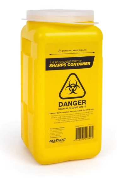 SHARPS CONTAINER, PLASTIC, 1.4L, YELLOW