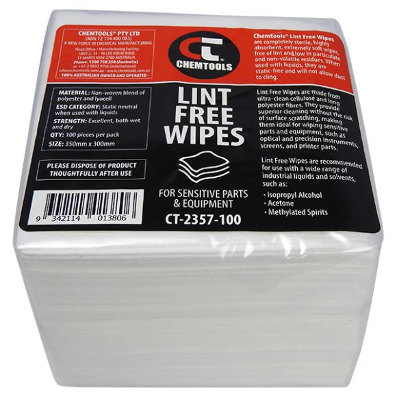 WIPES, LINT-FREE, 350MM X 300MM, 100 PACK