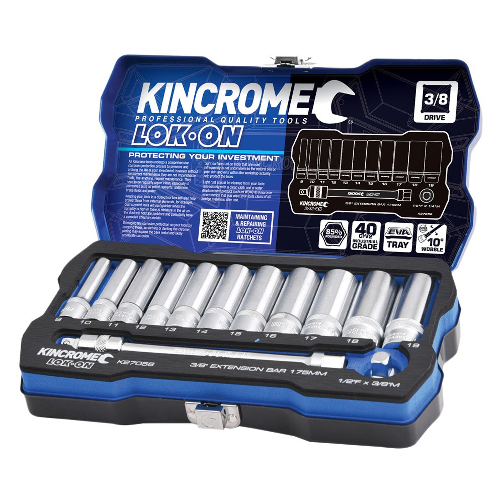 KINCROME K27056 LOKON SET 3/8 DEEP&EXT 13P-MET
