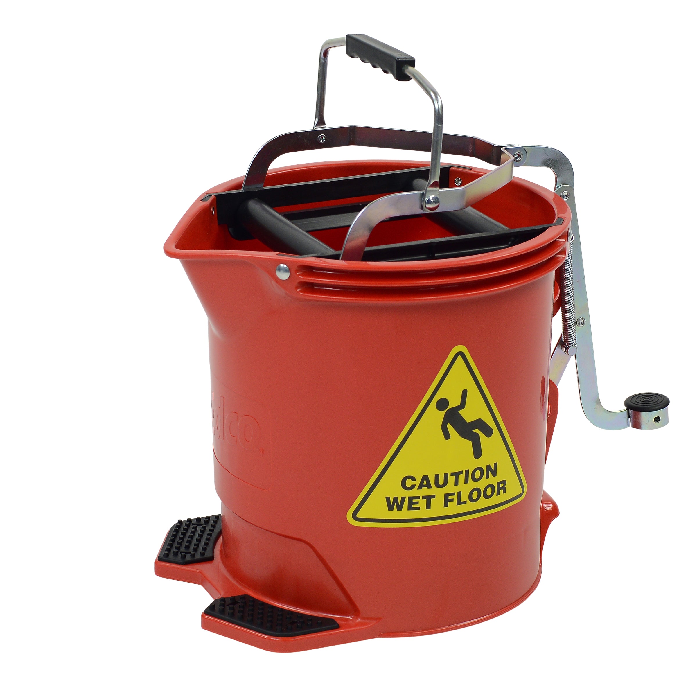 15L PLASTIC MOP BUCKET WITH METAL WRINGER - RED