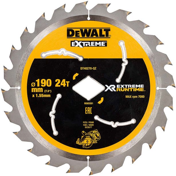 DEWALT 190MM (7-1/2") 24T DIAMOND SHAPED BORE CIRULAR SAW