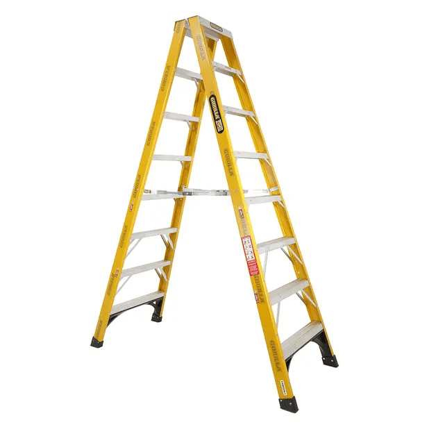 GORILLA DOUBLE SIDED A-FRAME LADDER 2.4M (8FT) FIBREGLASS 150KG INDUSTRIAL