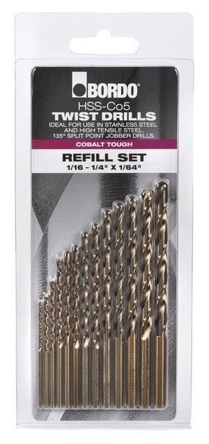 1/16 - 1/4" X 1/64 - COBALT - DRILL REFILL - 13 PCE