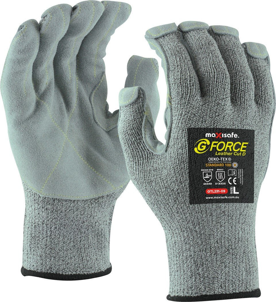 G-FORCE' LEATHER PALM, CUT RESISTANT LEVEL 5 GLOVE - LARGE